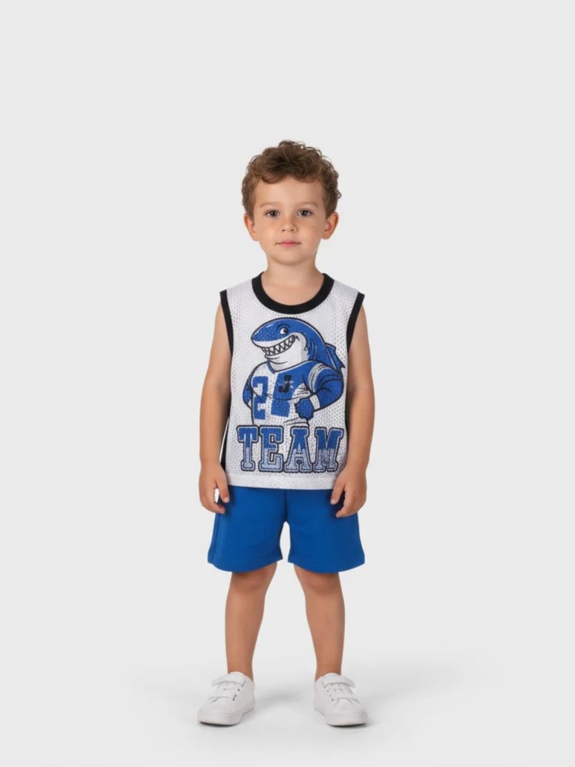 Σετ μπασκετικό με print sharks μπλε
