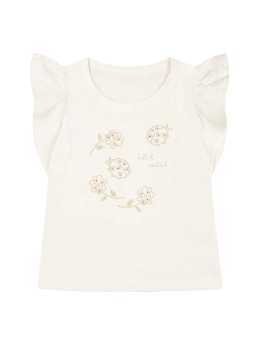 Μπλούζα κοντομάνικη με ανοιξιάτικο κοφτό κέντημα λευκό