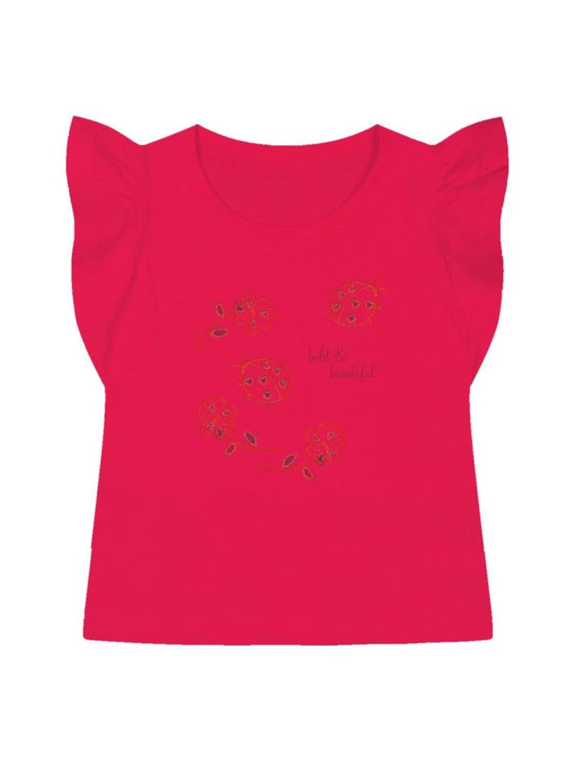 Μπλούζα κοντομάνικη με ανοιξιάτικο κοφτό κέντημα κόκκινο