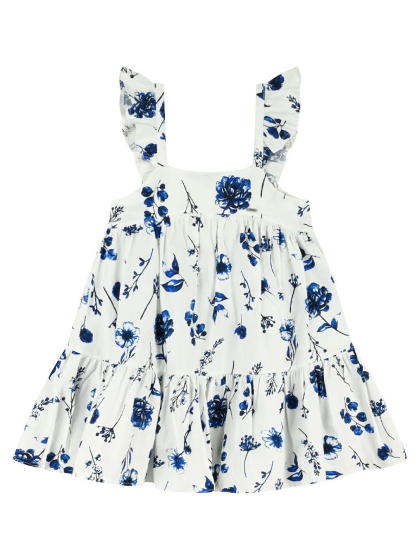 Φόρεμα βαμβακερό φλοράλ με βολάν γαλάζιο