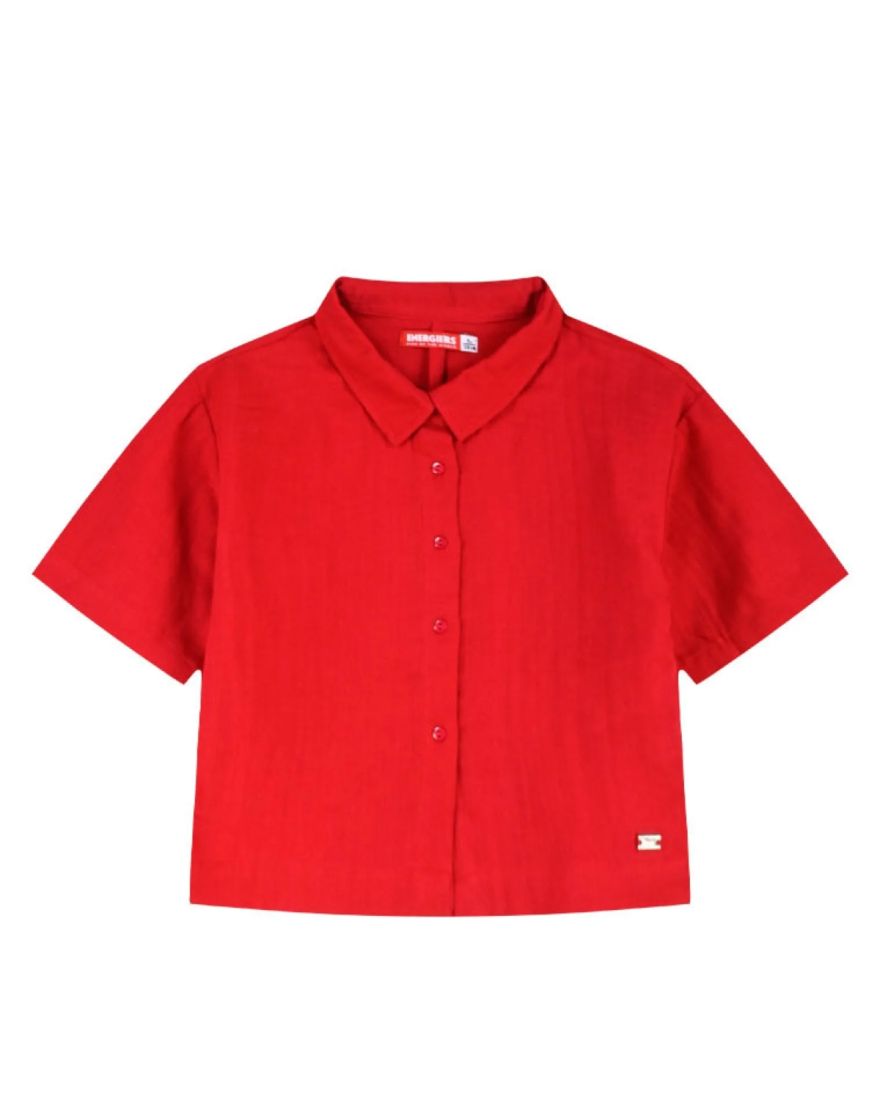 Πουκάμισο κροπ λινό μονόχρωμο  κόκκινο