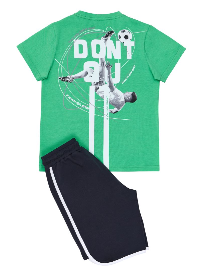 Σετ μπλούζα με print goal και βερμούδα με λεπτομέρειες πράσινο