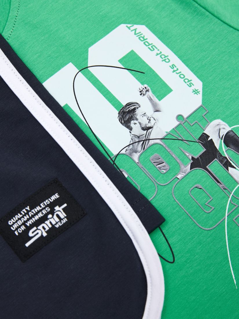 Σετ μπλούζα με print goal και βερμούδα με λεπτομέρειες πράσινο