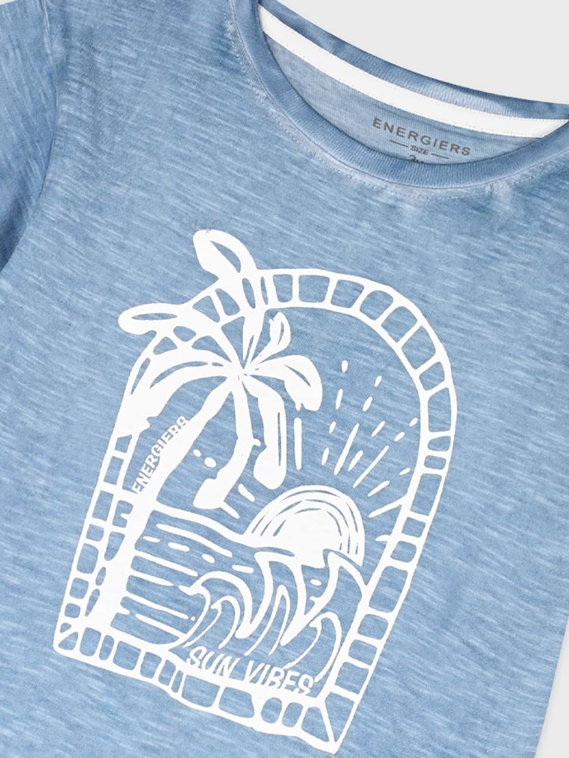 Μπλούζα κοντομάνικη πετροπλυμένη με print sun vibes μπλε ραφ