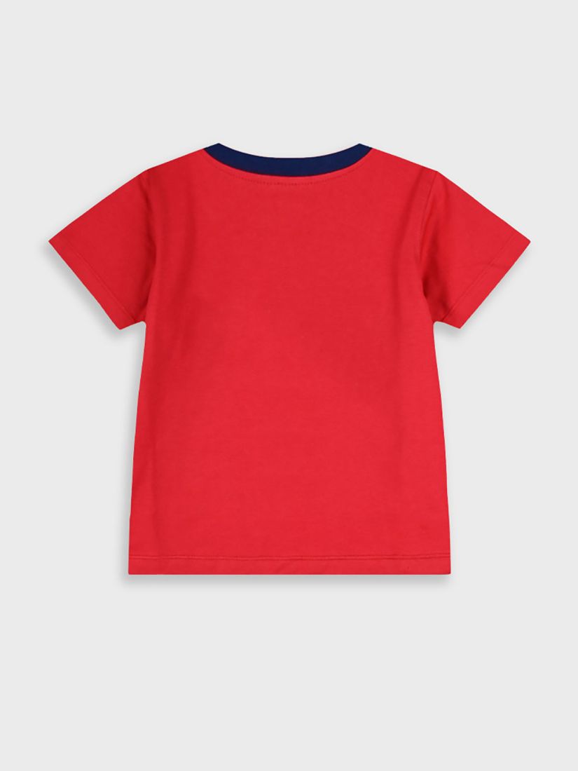 Μπλούζα κοντομάνικη με ριπ print και κέντημα κόκκινο