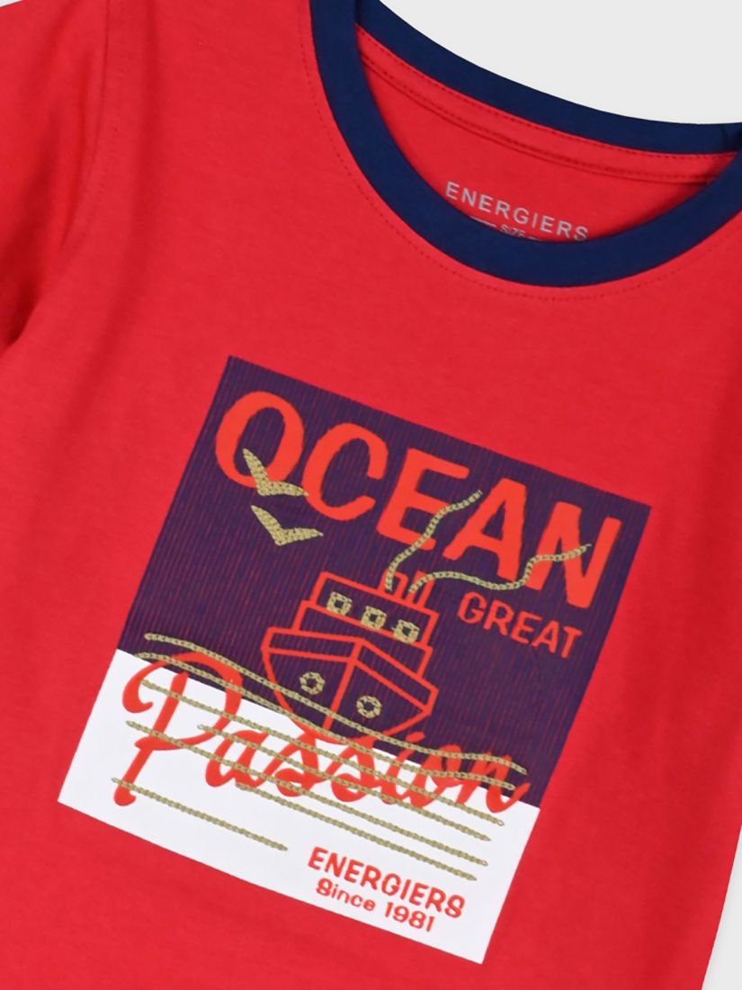 Μπλούζα κοντομάνικη με ριπ print και κέντημα κόκκινο