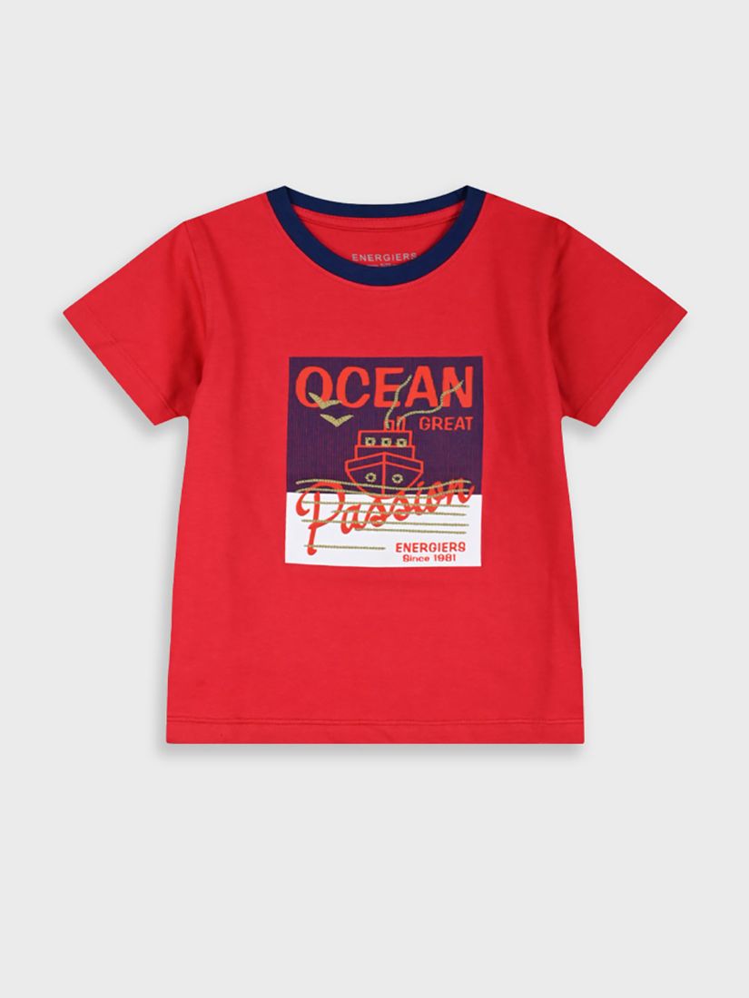 Μπλούζα κοντομάνικη με ριπ print και κέντημα κόκκινο