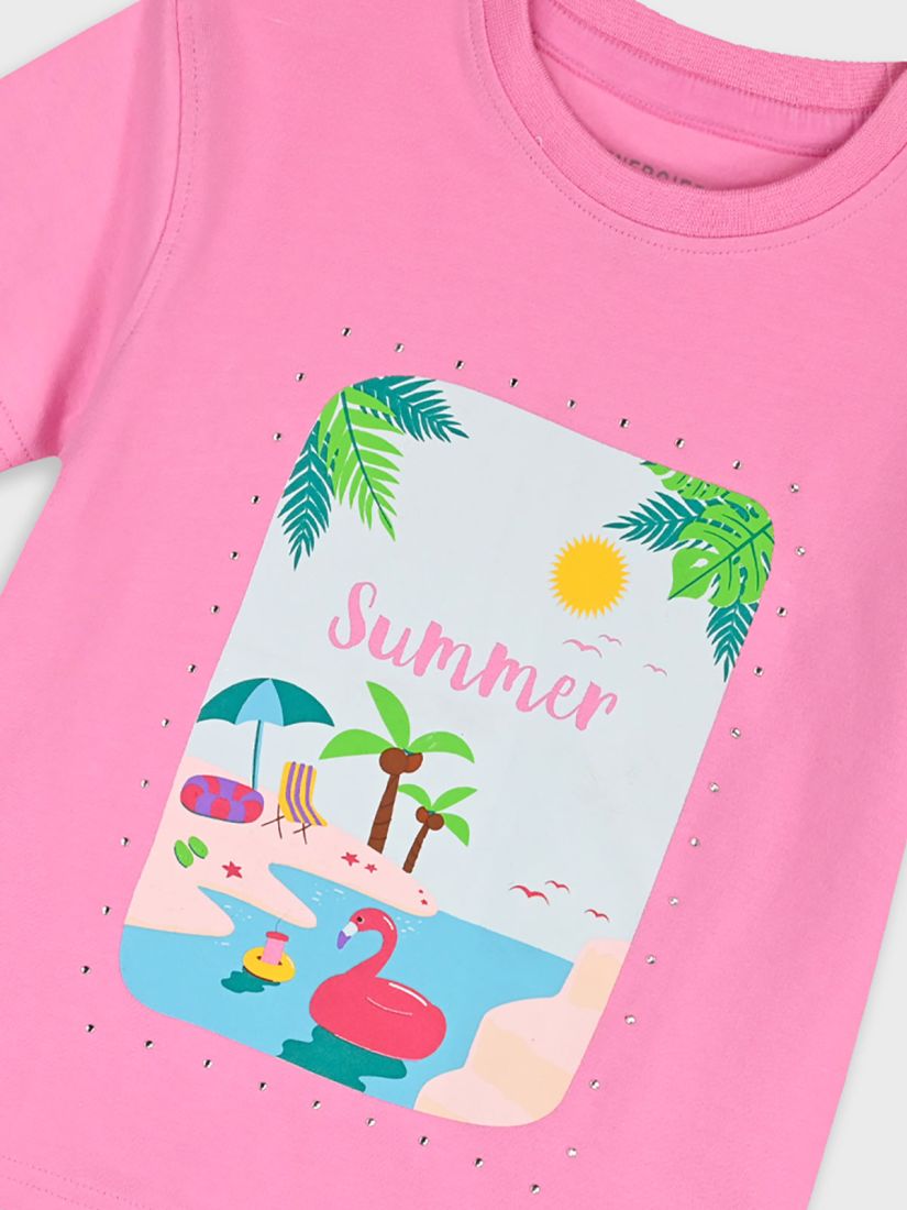 Σετ μπλούζα με print summer και φλοράλ κάπρι κολάν φούξια