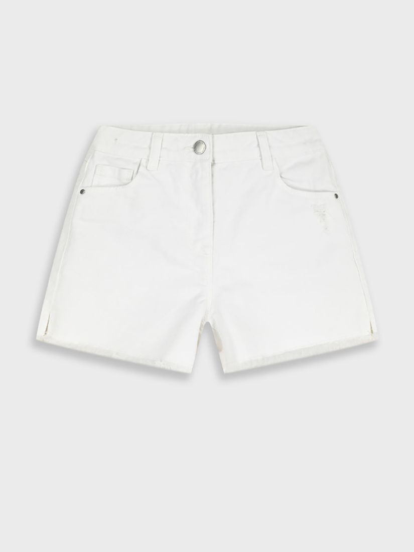 Σορτς τζιν μονόχρωμο με ξέφτια λευκό