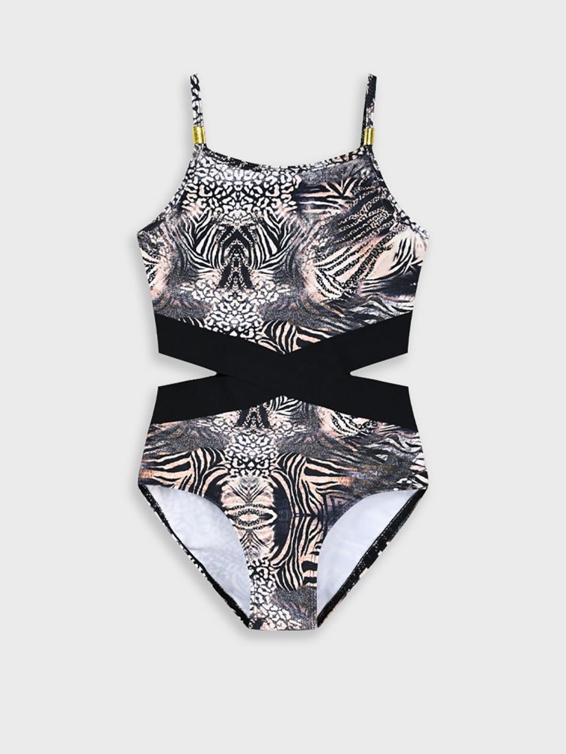 Ολόσωμο μαγιό λεοπάρ με ανοίγματα στο πλάι μαύρο