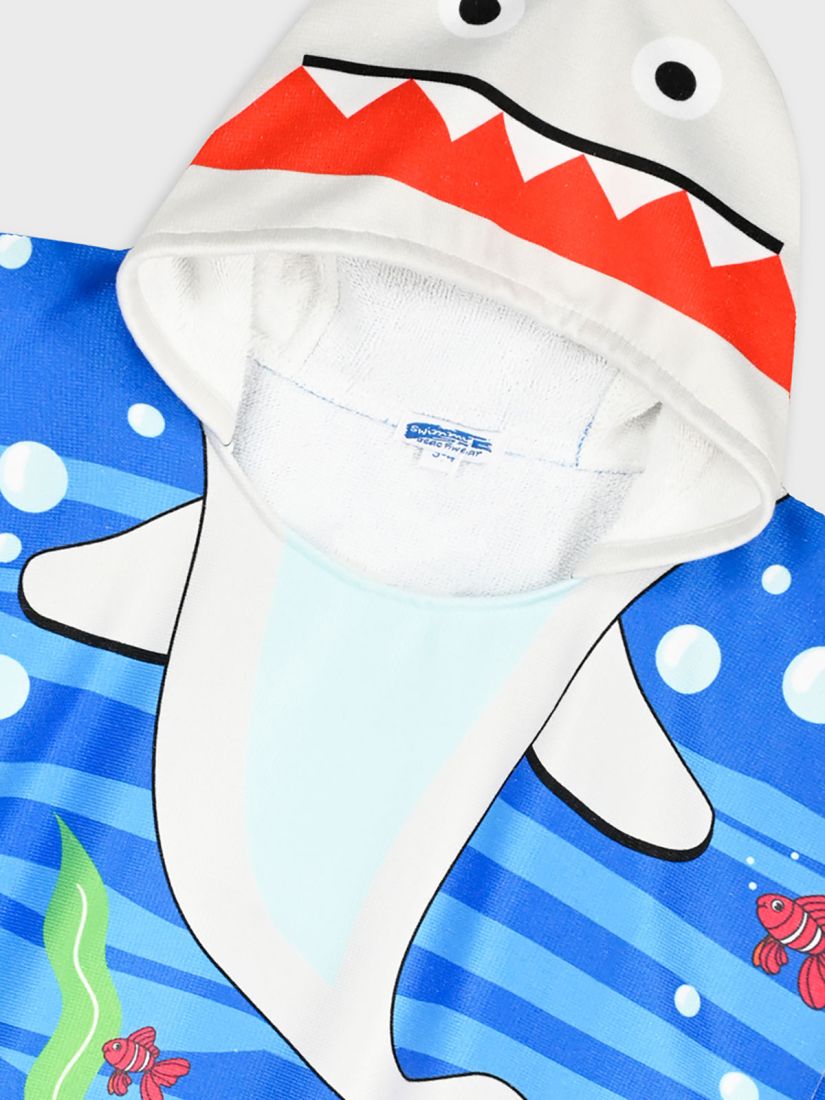 Πόντσο θαλάσσης με κουκούλα και print καρχαρίας μπλε