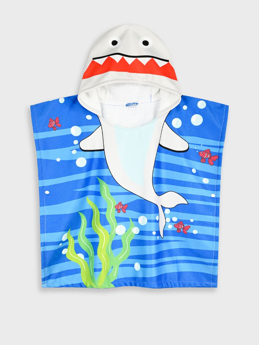 Πόντσο θαλάσσης με κουκούλα και print καρχαρίας μπλε