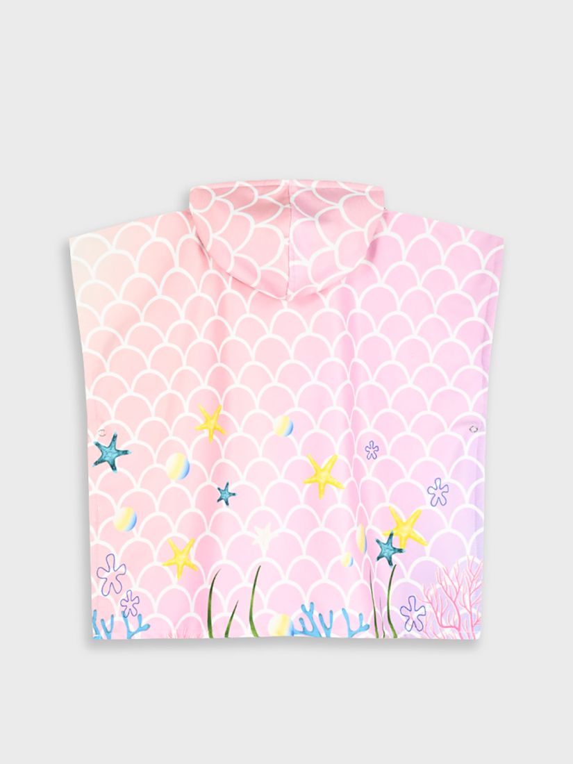 Πόντσο θαλάσσης με κουκούλα και print γοργόνα ροζ