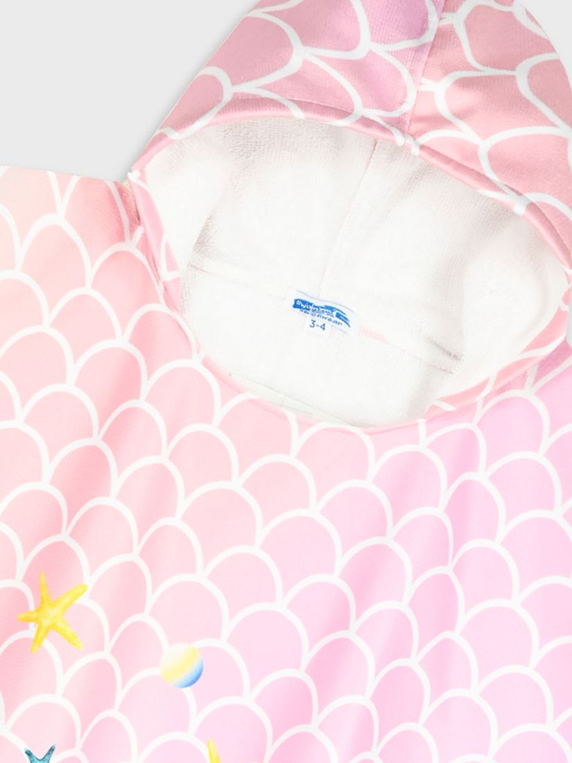 Πόντσο θαλάσσης με κουκούλα και print γοργόνα ροζ