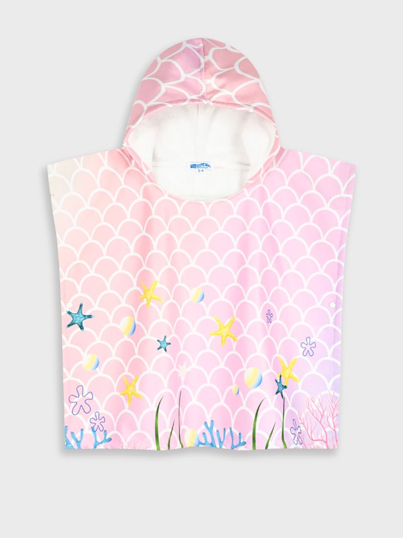 Πόντσο θαλάσσης με κουκούλα και print γοργόνα ροζ