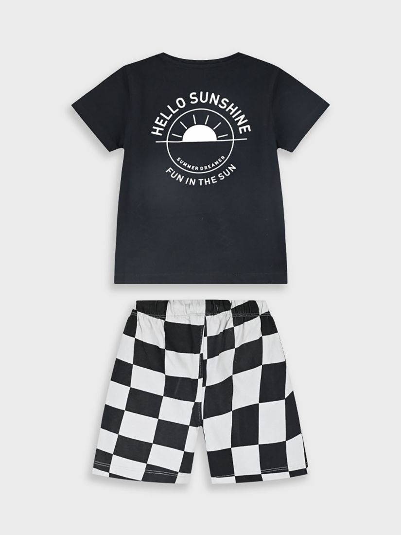 Σετ μπλούζα με print hello sunshine και καρώ βερμούδα μαύρο