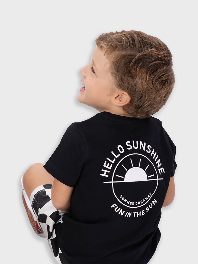 Σετ μπλούζα με print hello sunshine και καρώ βερμούδα μαύρο