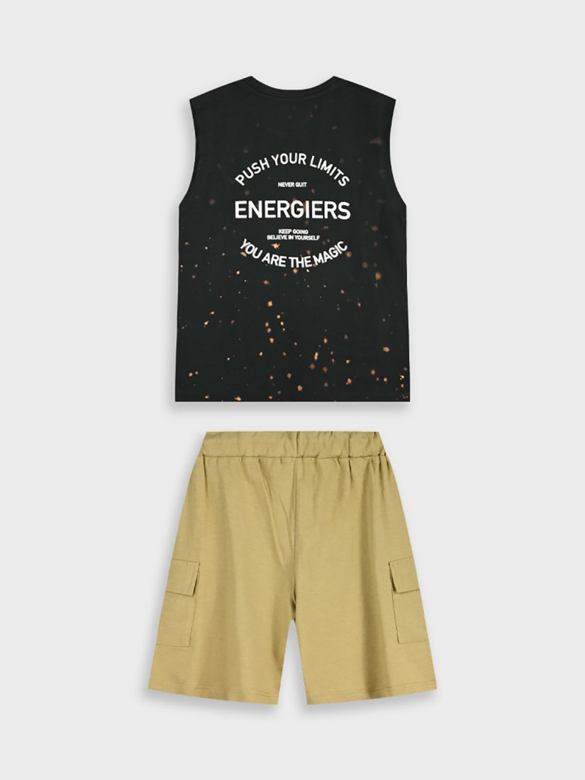 Σετ βαμβακερό με αμάνικη μπλούζα και print push your limits μαύρο