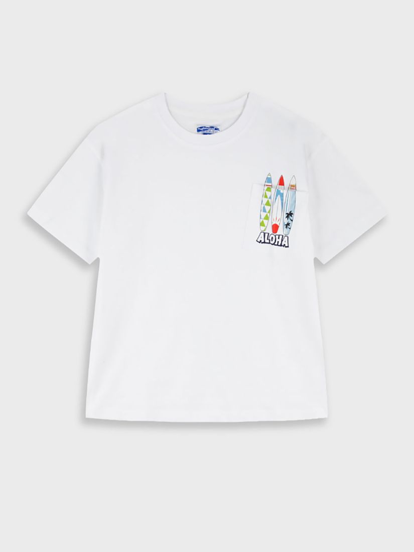 Μπλούζα κοντομάνικη με τσέπη και print σανίδες λευκό