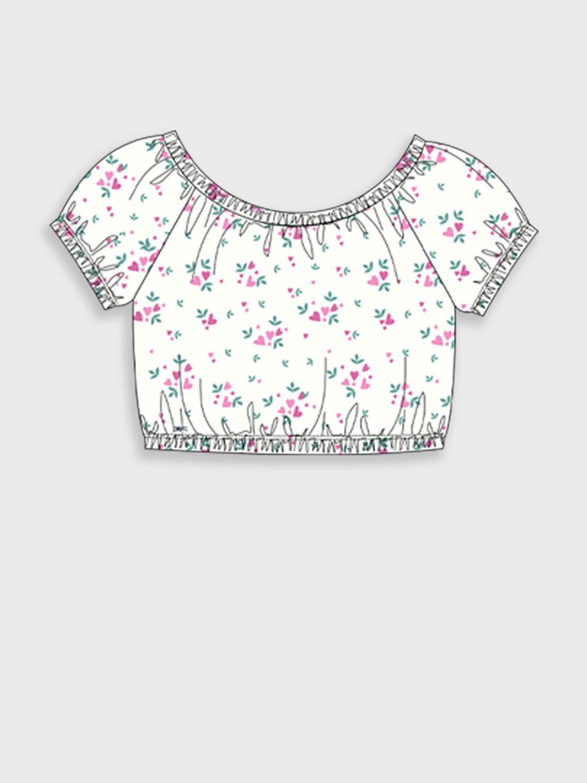 Φλοράλ κροπ τοπ με καρδούλες λευκό