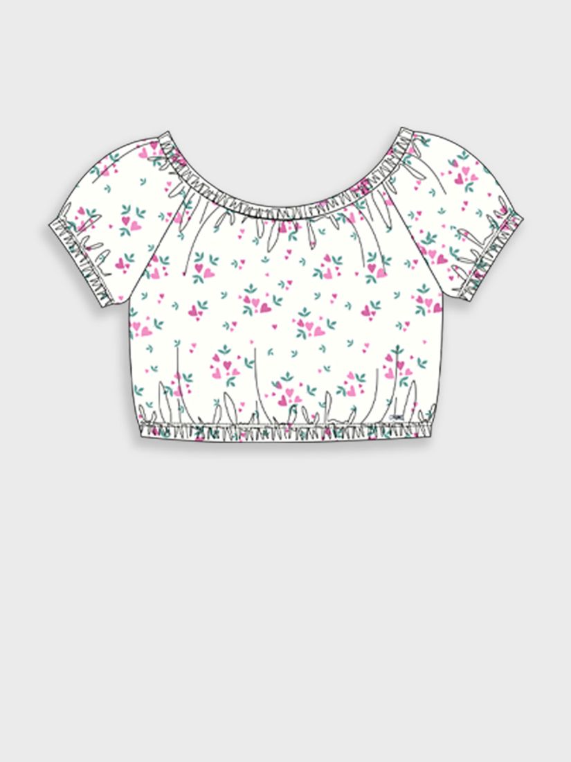 Φλοράλ κροπ τοπ με καρδούλες λευκό