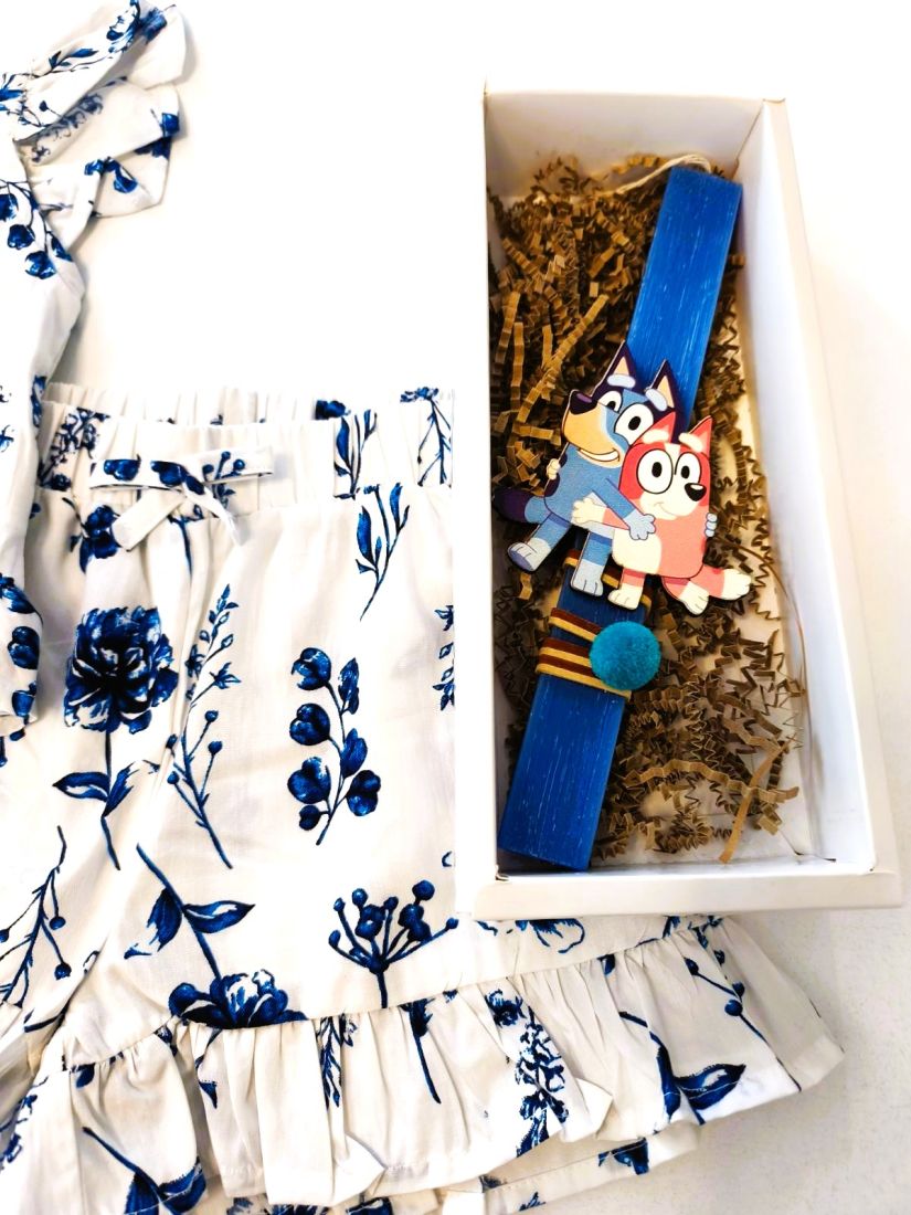 Χειροποίητη λαμπάδα με Bluey μαγνητάκι μπλε