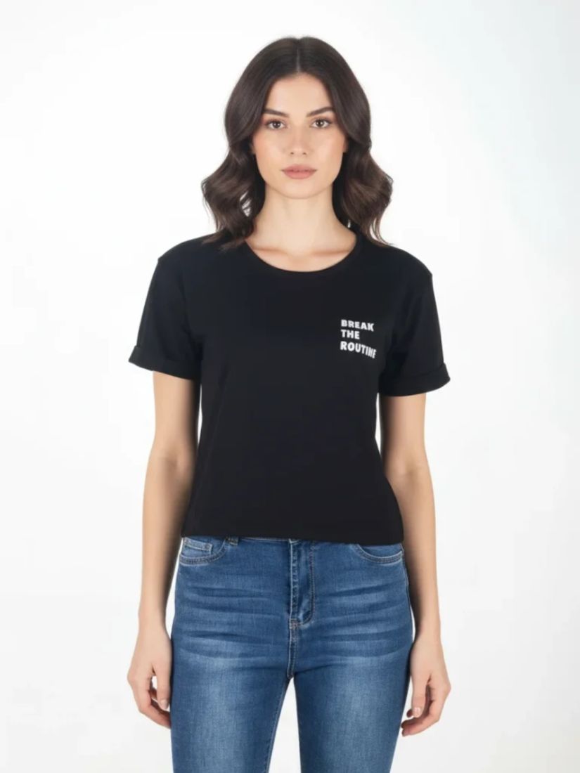Μπλούζα με print Break the routine μαύρο