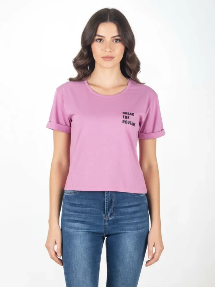 Μπλούζα με print Break the routine ροζ