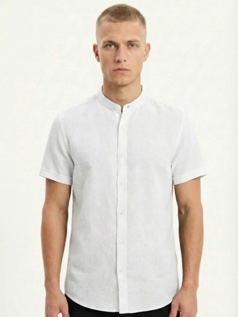 Πουκάμισο κοντομάνικο μονόχρωμο με μάο γιακά λευκό