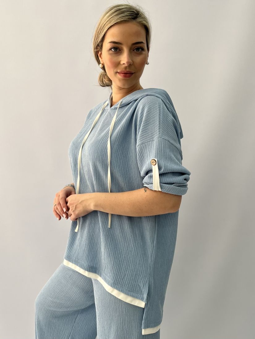Σετ με μπλούζα oversized και παντελόνα με λάστιχο στη μέση σιέλ