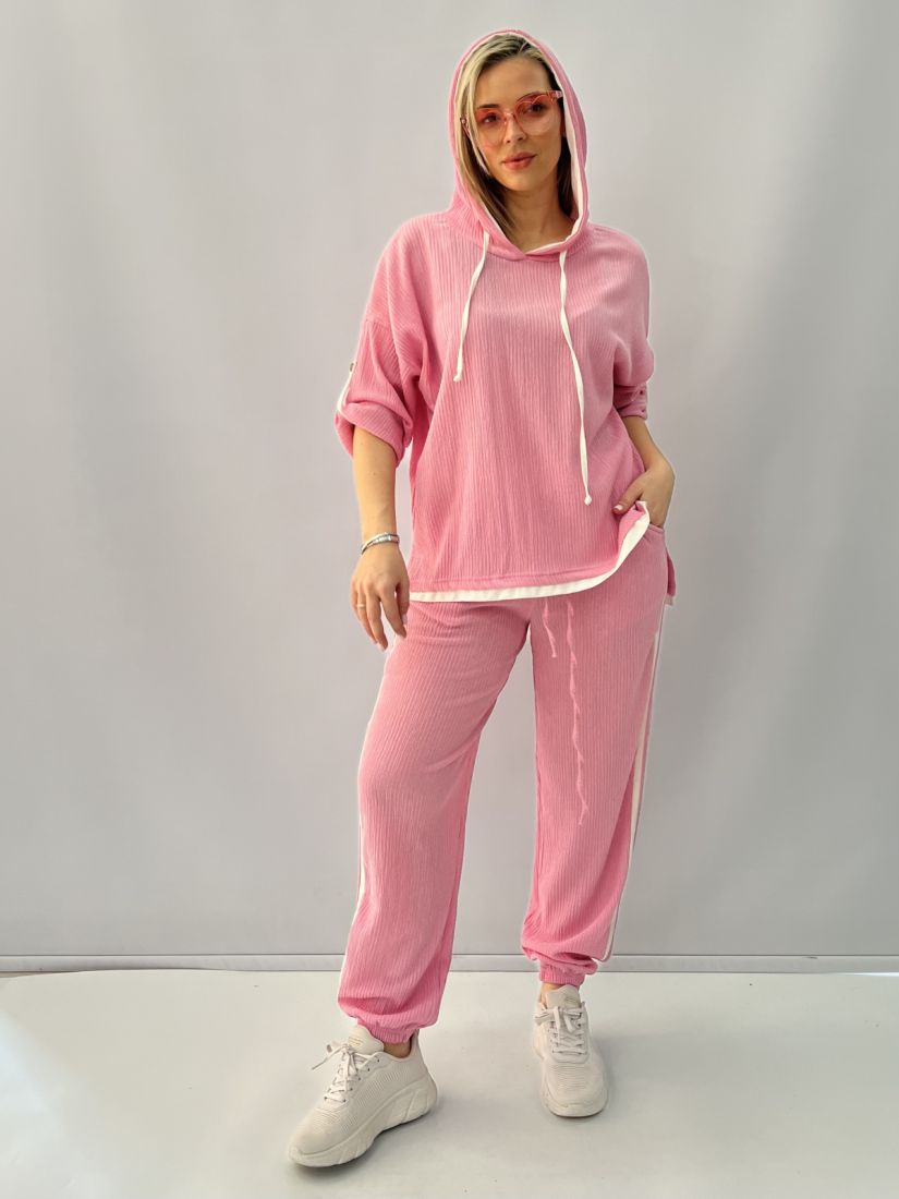 Σετ με μπλούζα oversized και παντελόνι με ρίγα στο πλάι ροζ