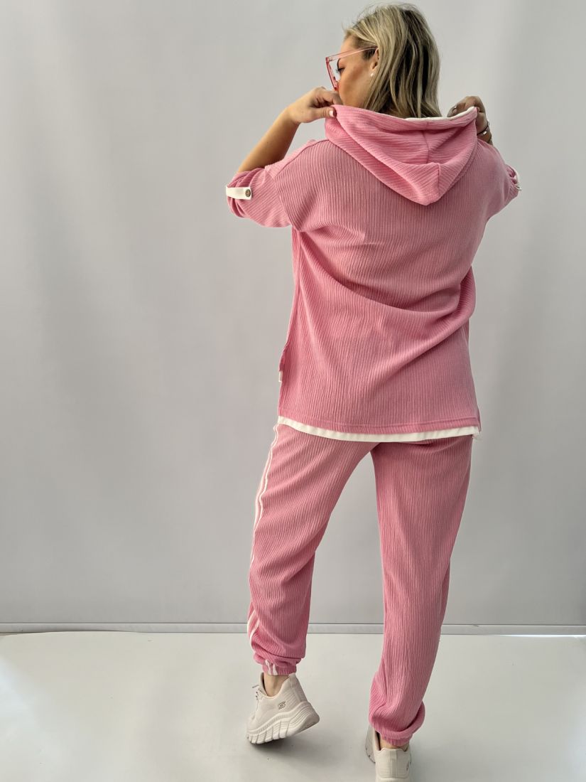 Σετ με μπλούζα oversized και παντελόνι με ρίγα στο πλάι ροζ