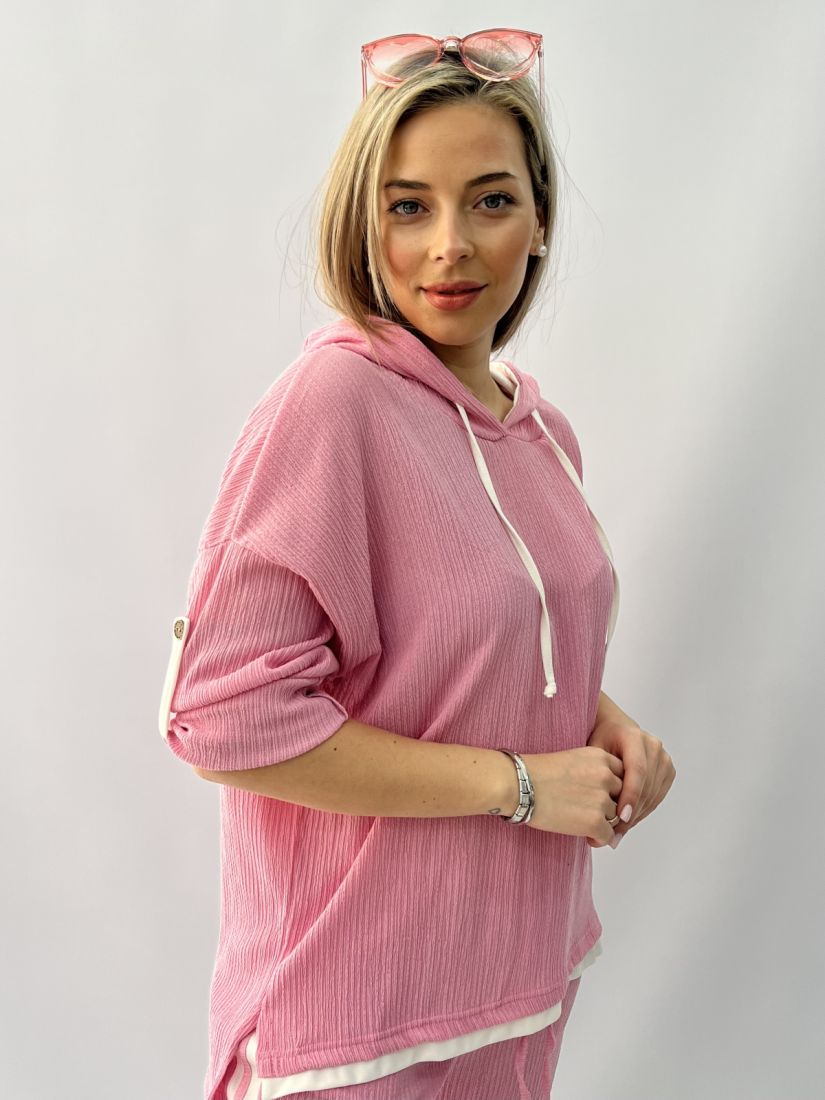 Σετ με μπλούζα oversized και παντελόνι με ρίγα στο πλάι ροζ
