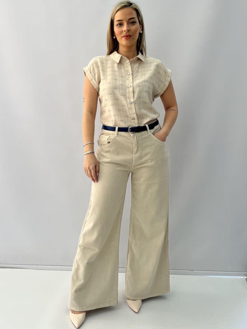 Παντελόνα jean ψηλόμεση μπεζ