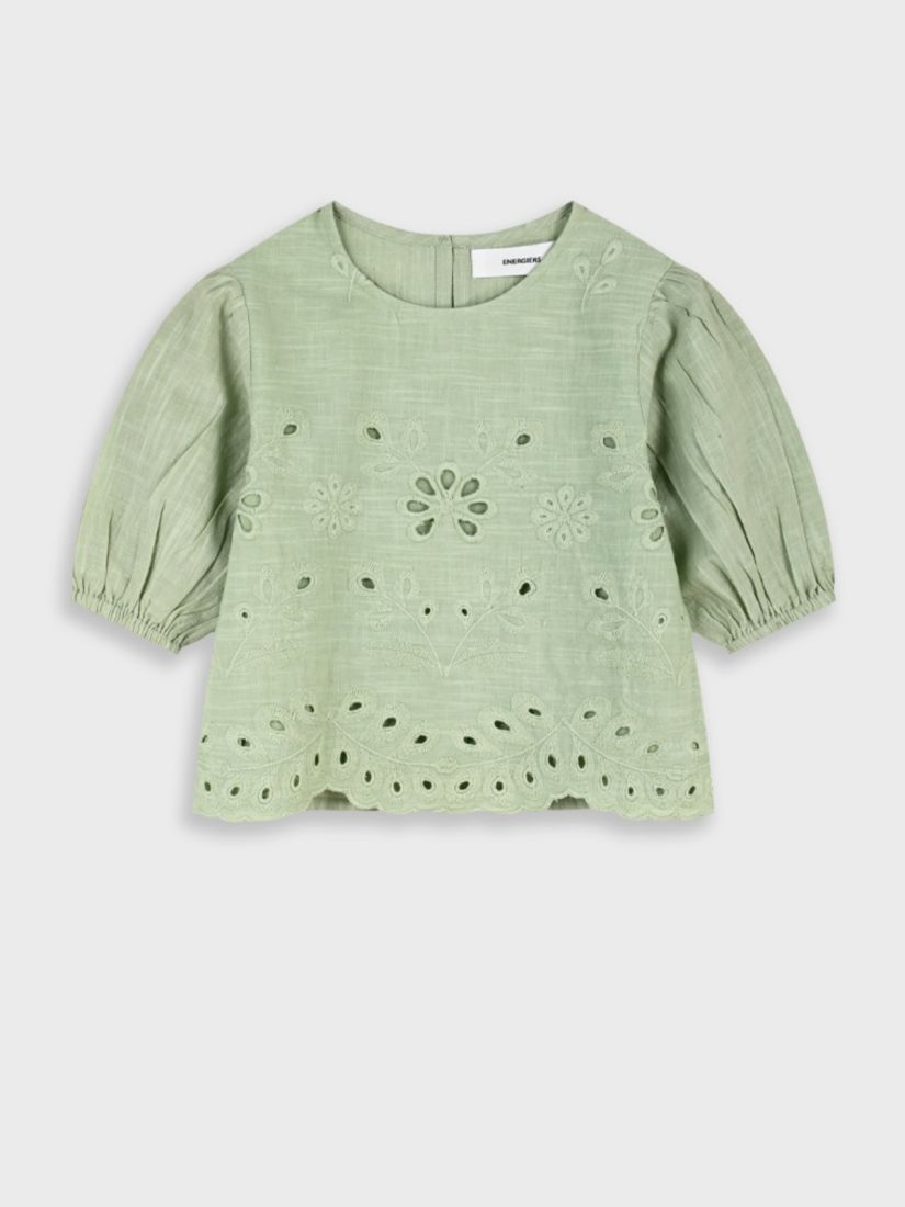 Πουκαμίσα κοντομάνικη με κοφτό κέντημα μέντα