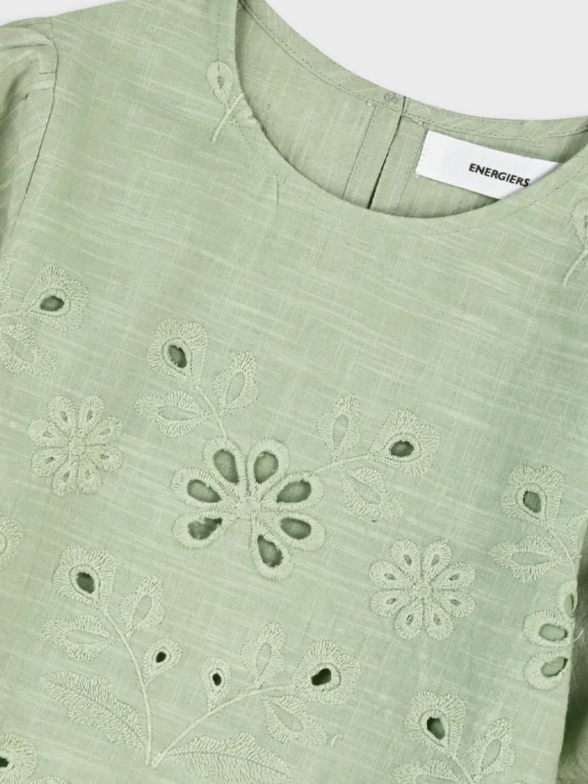 Πουκαμίσα κοντομάνικη με κοφτό κέντημα μέντα