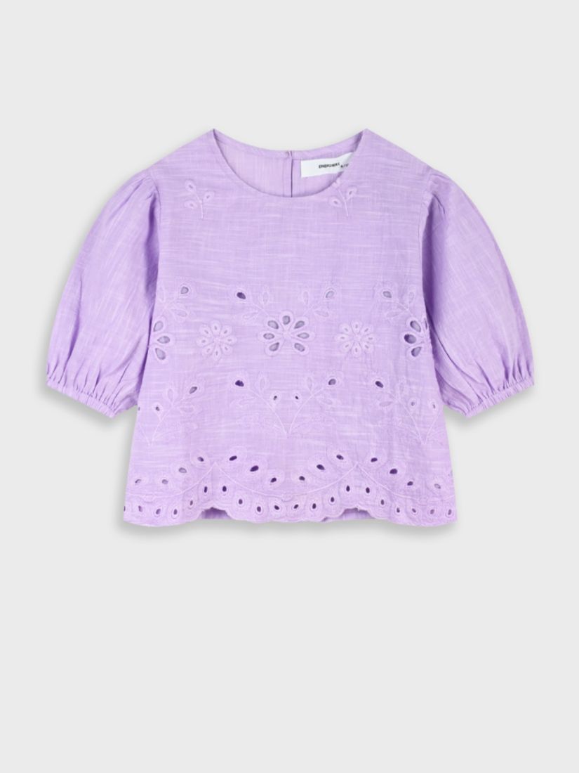 Πουκαμίσα κοντομάνικη με κοφτό κέντημα λιλά