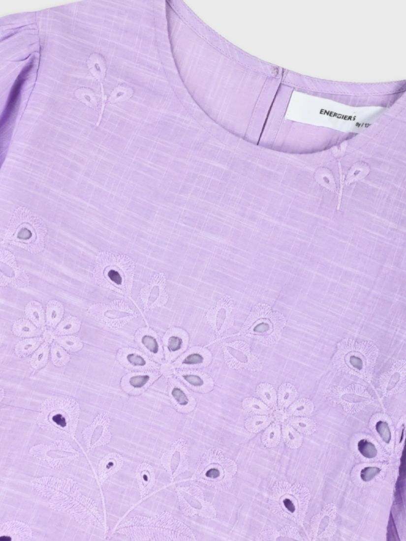 Πουκαμίσα κοντομάνικη με κοφτό κέντημα λιλά