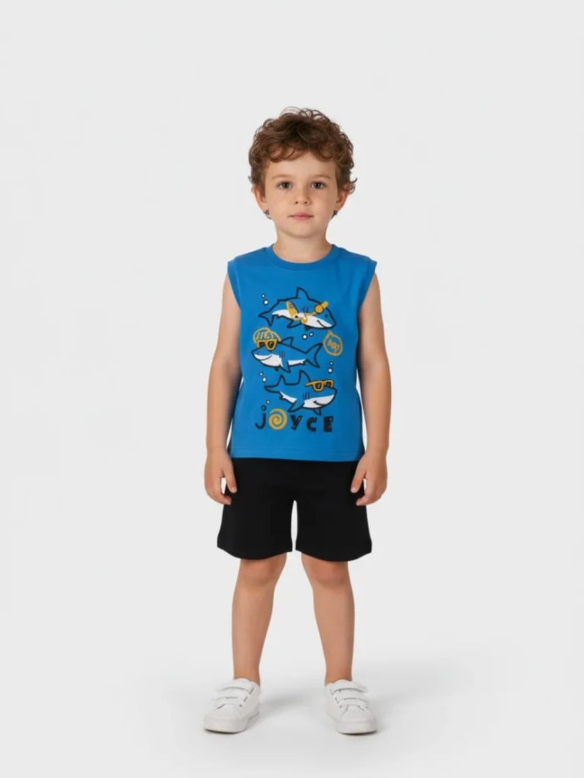 Σετ αμάνικο με print sharks μπλε