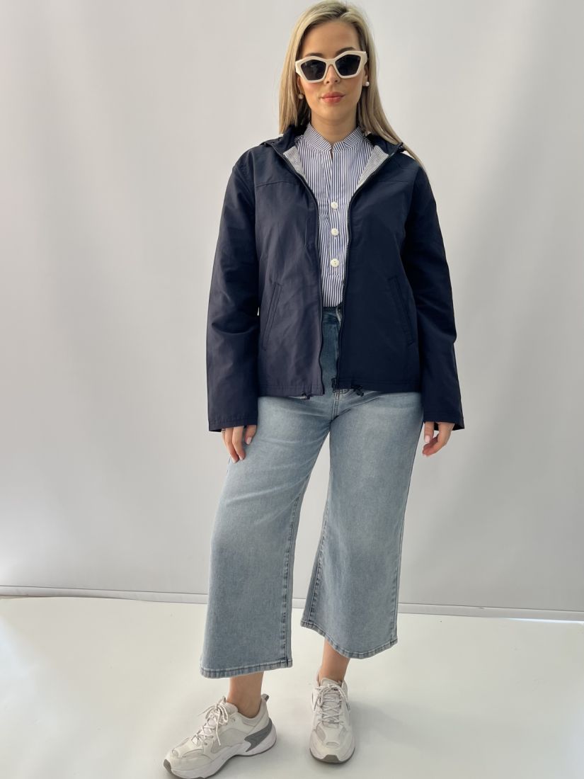 Μπουφάν αδιάβροχο κοντό με κουκούλα και τσέπες μπλε