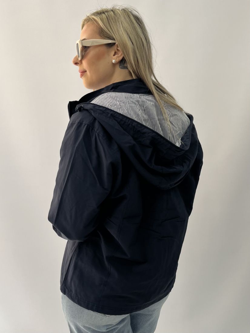 Μπουφάν αδιάβροχο κοντό με κουκούλα και τσέπες μπλε