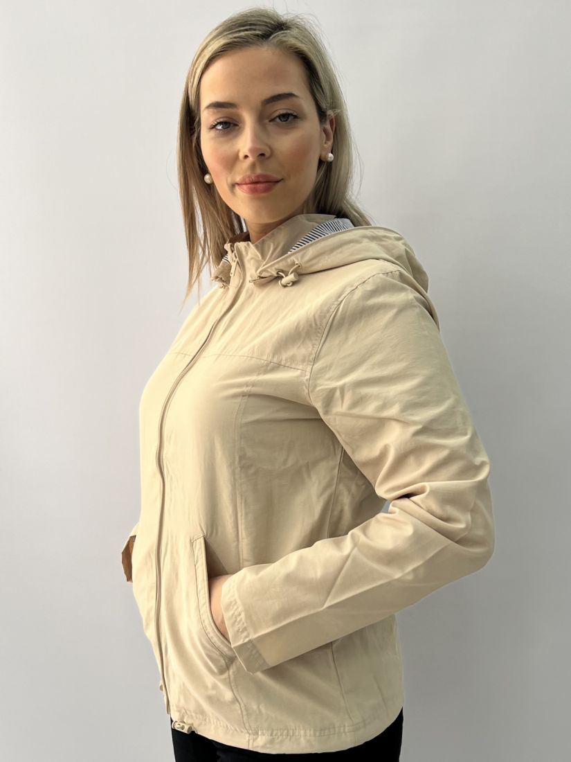 Μπουφάν αδιάβροχο κοντό με κουκούλα και τσέπες μπεζ