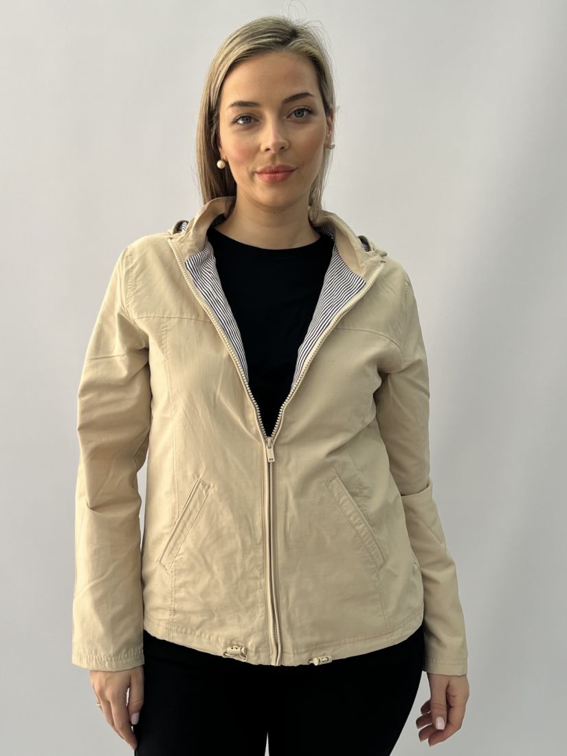 Μπουφάν αδιάβροχο κοντό με κουκούλα και τσέπες μπεζ