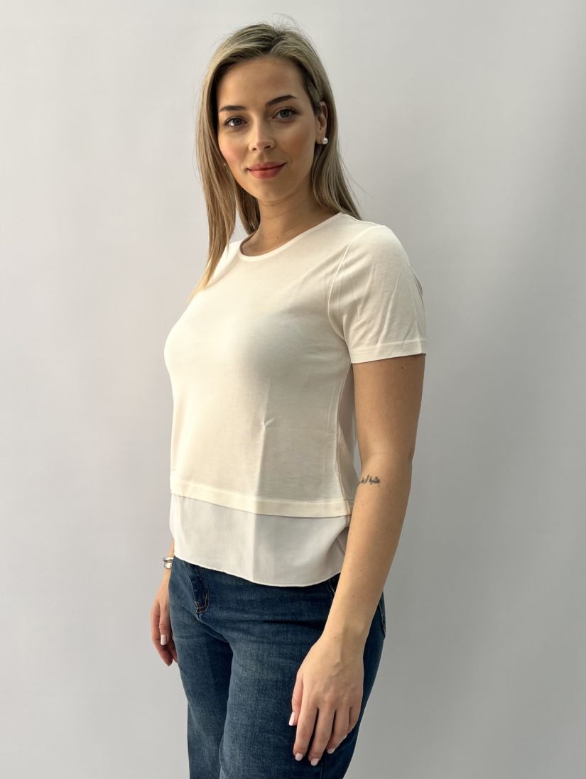 μπλούζα κοντομάνικη με διπλό τελείωμα εκρού