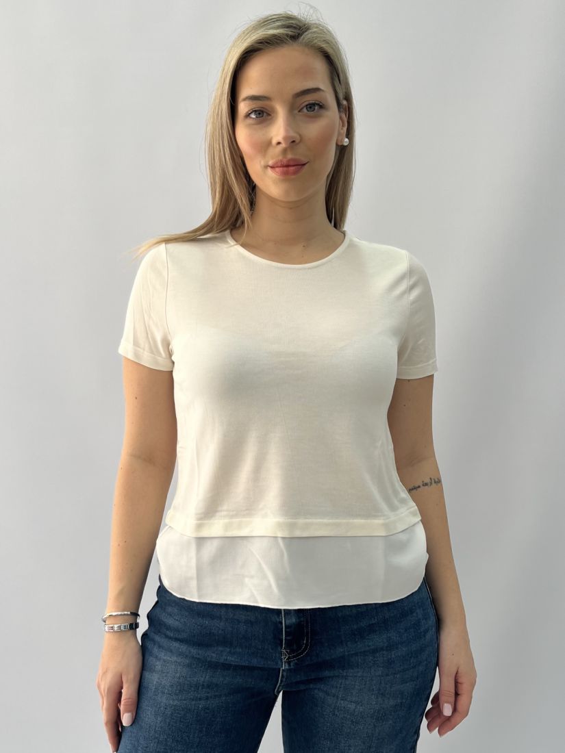 μπλούζα κοντομάνικη με διπλό τελείωμα εκρού