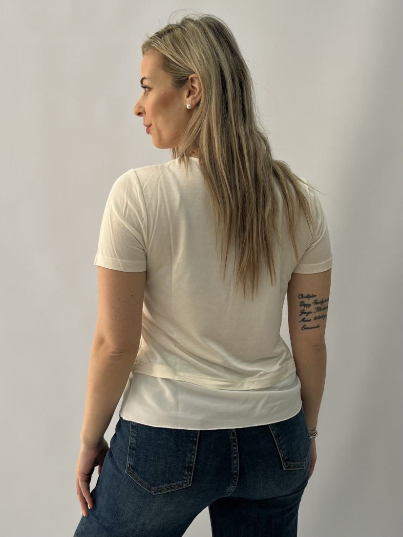 μπλούζα κοντομάνικη με διπλό τελείωμα εκρού