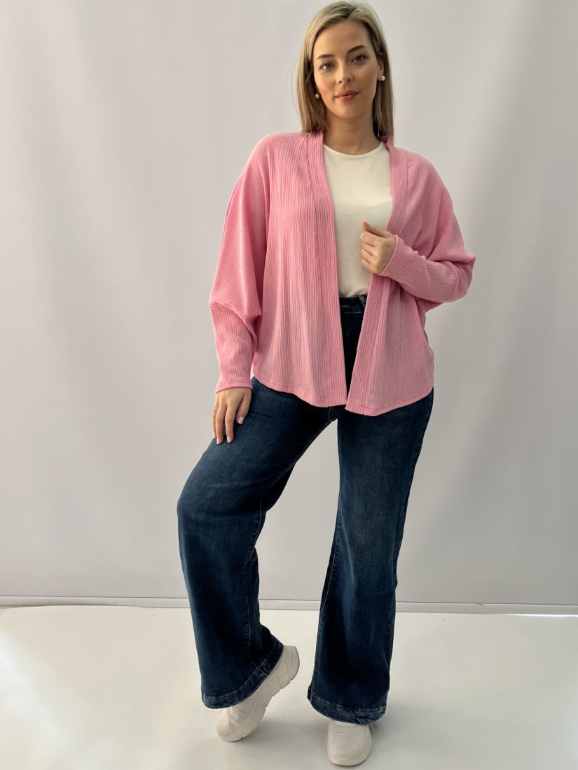Ζακέτα με φάσα και φαρδύ μανίκι ροζ