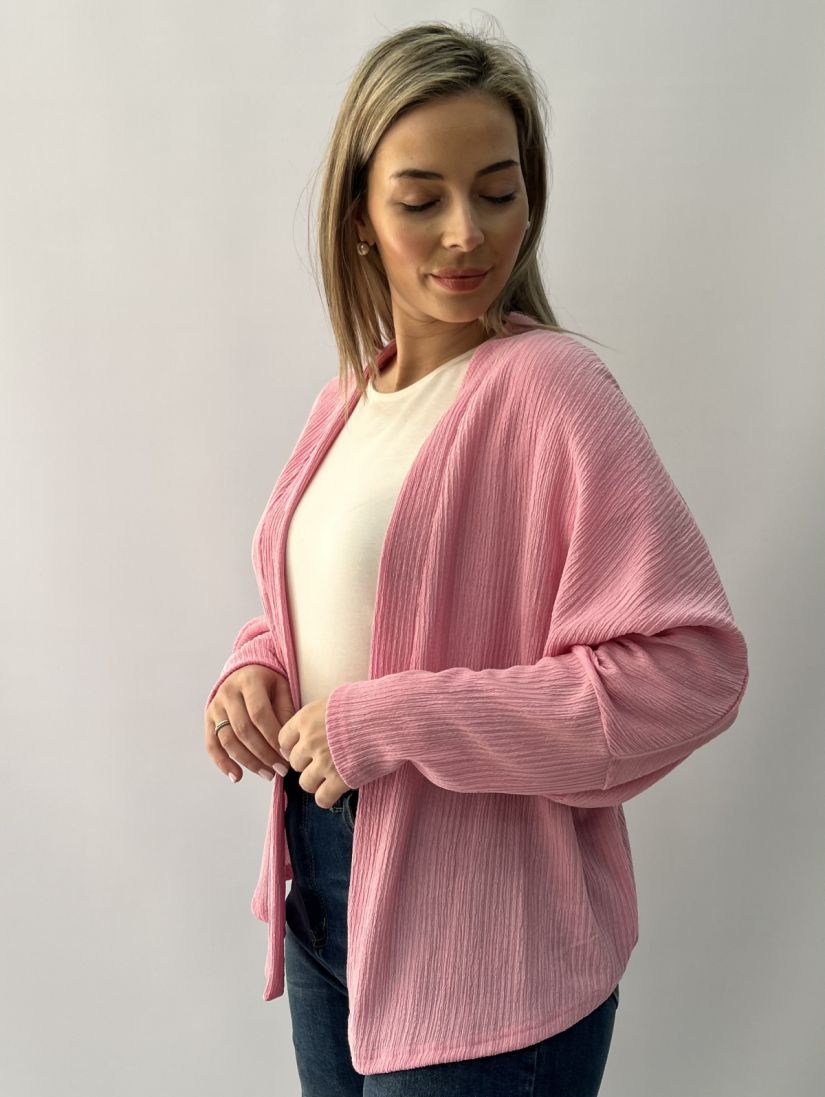 Ζακέτα με φάσα και φαρδύ μανίκι ροζ
