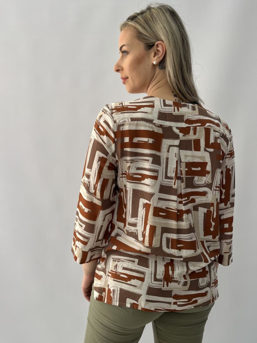 Μπλούζα εμπριμέ με V και 3/4 μανίκι εκάι