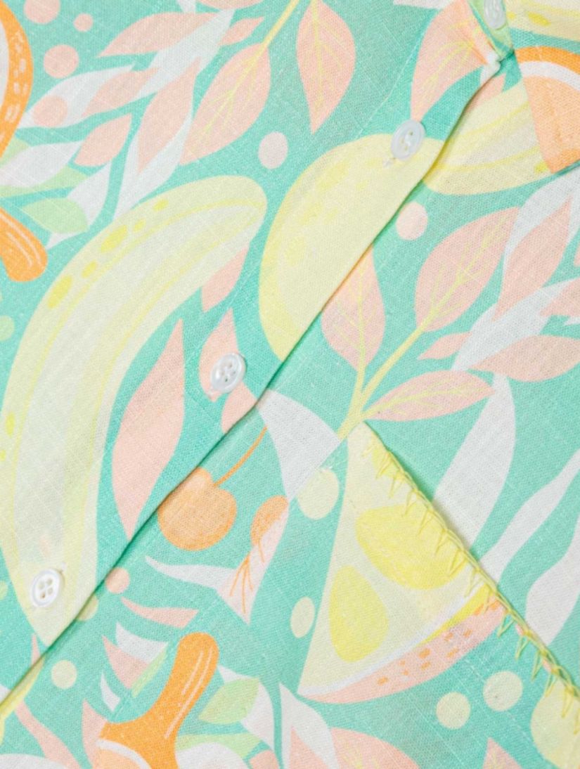 Πουκάμισο λινό με print summer fruits και κουμπάκια στα μανίκια peach